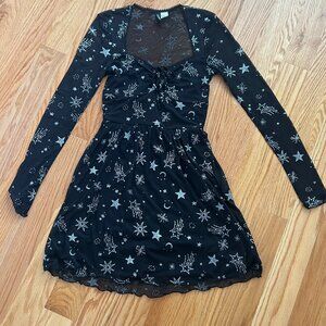 H&M | Dresses | Hm Witchy Black Mini Dress Glitter Stars XS